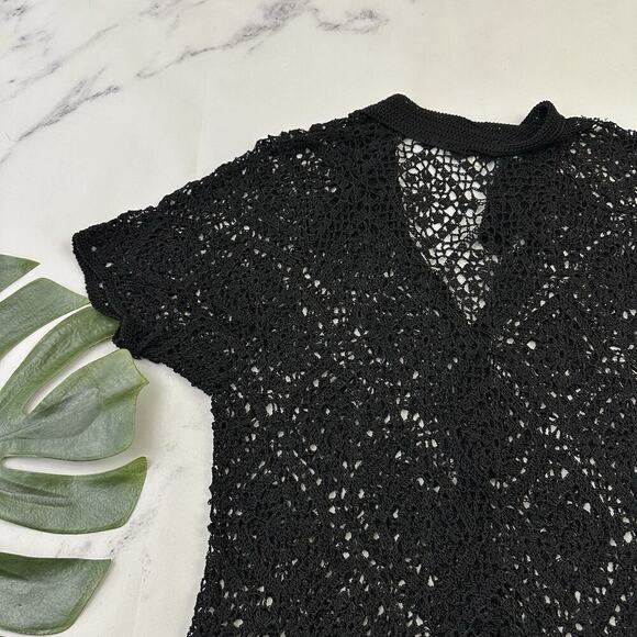 Carol Anderson Womens Vintage 90s Crochet Sheer Top Size M Black Cottagecore - Picture 11 of 12